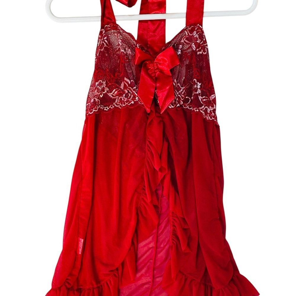 Avidlove Red Lace Babydoll Lingerie – Sheer Mesh Nightie with Satin Bow